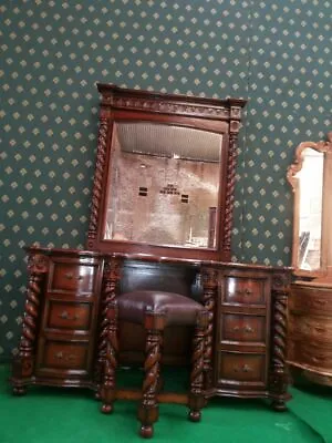 Mahogany Tudor Style Dressing Table Mirror And Stool • $2486.70