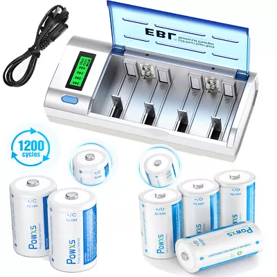 Lot C D Cell Size NI-MH 1.2V Rechargeable Batteries / AA AAA C D LCD Charger US • $23.99