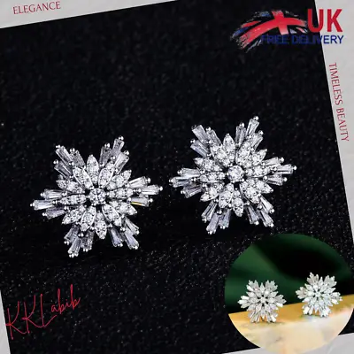 2Ct Baguette Cut Diamond Snowflake Push Back Stud Earrings 14K White Gold Finish • £6.99
