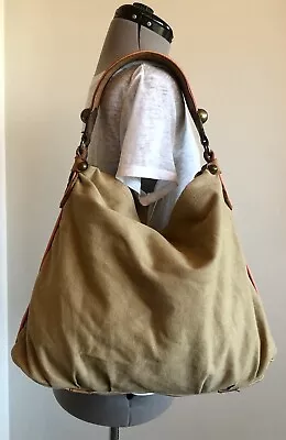 GAP Beige Canvas Leather Hobo Handbag Shoulder Boho Hippie Vintage Bag • $29.95