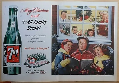1951 Double Page Magazine Ad For 7Up - Christmas Ad Carolers Family Celebrate • $3.46