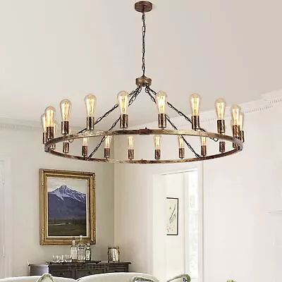 Wagon Wheel Chandelier 20 Lights Bronze Rustic Pendant Lights Metal For Kitchen • £135.99