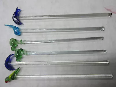 6 Vintage Blown Glass Animal Swizzle Stir Sticks • $10.19