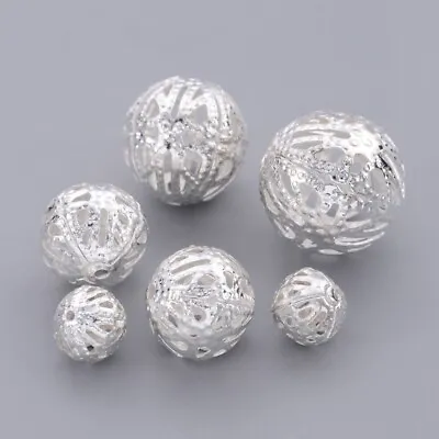 100 Metal Filigree Round Spacer Beads Charms Craft Finding Silver Plated  • £3.79