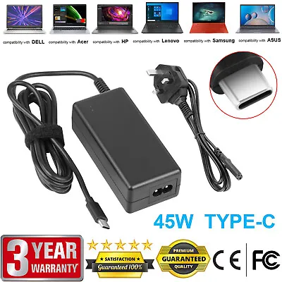 USB-C 45W 5V2A 9V2A 12V2A 15V3A 20V2.25A Compatible Laptop AC Adapter Charger UK • £13.49