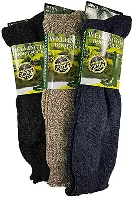 Mens 6 Pairs Welly Socks Long Wellington Boot Liners Gardening Sock Size UK 6-11 • £19.95