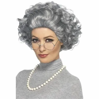Smiffy's Granny Grey Wig Kit Glasses & Pearl Necklace Mrs. Claus Accessory Set • $23.95