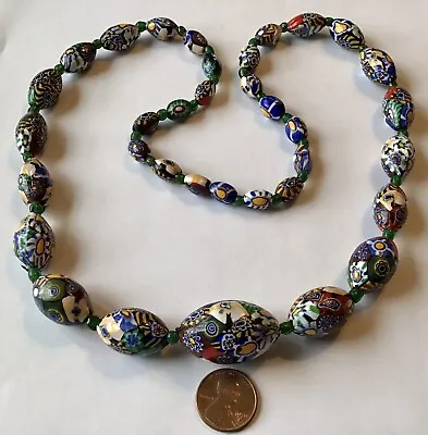 Vintage Art Deco Venetian Millefiori Glass Bead Necklace P5 • $199