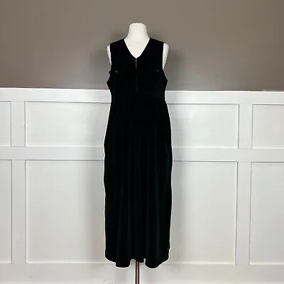Black Vintage Jones New York Velvet Pinafore Dress | 1980s 90s Size Medium • $17
