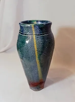 Vintage Heavy Stoneware Blue Art Pottery Raku Vase! • $9.99