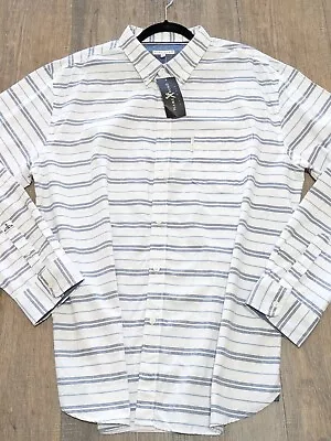 Marc Ecko Shirt Mens XL Blue Striped Long Sleeve Button Down 100% Cotton NWT • $10