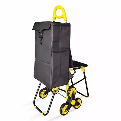 VOUNOT 6 Wheels Stair Climbing Shopping Trolley Cart With Seat & Insulated Bag • £39.99