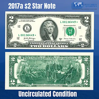 ✯One 2017A $2 DOLLAR BILL Star Replacement Notes Star Note Scarce UNC • $11.55