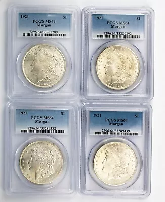 Lot Of 4 - 1921 Philadelphia Morgan Silver Dollar - MS 64 PCGS • $320