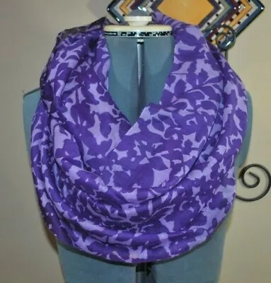 $68 • Buy BAJRA Cashmere / Silk Infinity Scarf Purple Print Handmade In Nepal EUC
