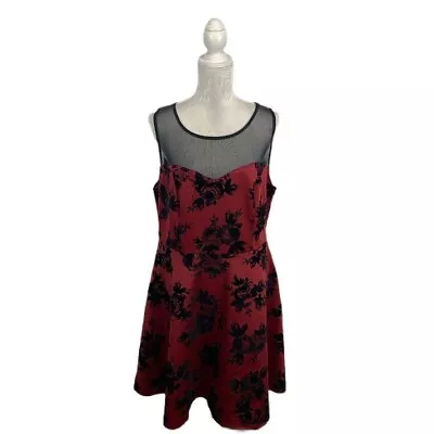 Trixxi Flocked Floral Skater Dress Sleeveless Mesh Yoke Sweetheart Neck Side Zip • $28