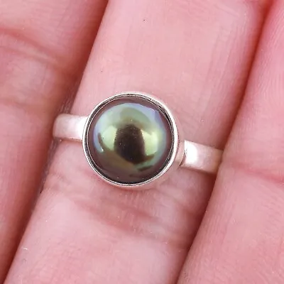 Natural Tahitian Black Pearl Ring Simple 925 Sterling Silver Ring • $21.59