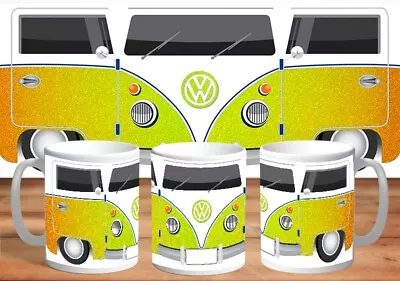 Volkswagen Bus Kombi Yellow Glitter Design  Coffee Mug Birthday Gift • $22.99