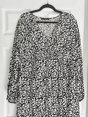 George Black And White Midi Tea Dress Abstract Animal Print NEW UK 16 • £9.99