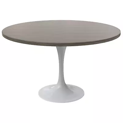 LeisureMod Verve 48  Round Dining Table With MDF Tabletop And White Steel Base • $620