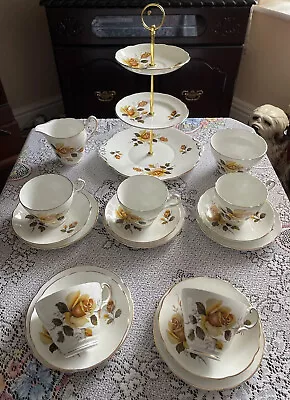 £30 • Buy Vintage Regency Bone China Tea Set & Cake Stand Yellow Roses New Price
