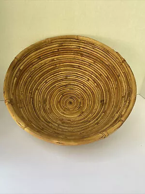 Vintage Asian Bamboo Cane Bowl Hand Woven Coiled Decor Bowl 11 Inch • $29.99