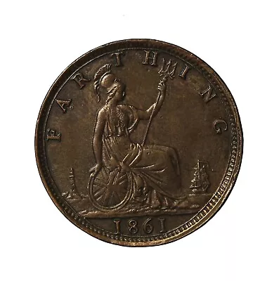 1861 Great Britain Farthing 1/4d Queen Victoria British Coin • $40