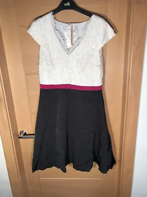 Monsoon Black And White Lace Overlay Top Nett Under Skirt Skater Dress Size 1 4 • £7.99