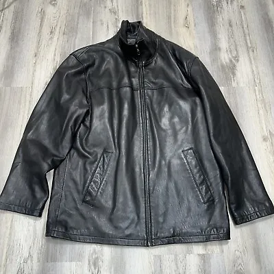 Men's Roundtree & Yorke Lamb Skin Black Leather Jacket Full Zip Classic Sz L • $61.96