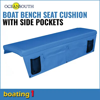 $55.45 • Buy Boat Bench Seat Cushion 1200mm X 300mm Dense 50mm Foam With Side Pockets - Blue