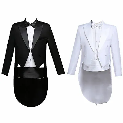 Mens Suit 4 Piece Tuxedo Swallow-Tailed Jacket + Bow Tie + Girdle + Pants Set • $41.21