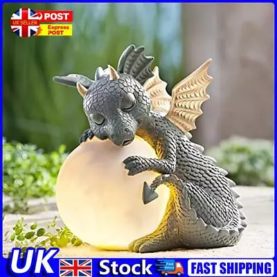 Cute Garden Dragon Statue Sleeping Dragon Figurines With Lamp (Holding A Lamp) U • £14.19