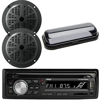 Pyle PLCDBT95 Marine CD Radio Receiver 2x 5.25  Black Speakers Stereo Cover • $118.49