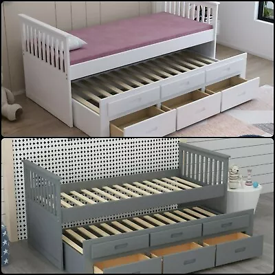 Captain Cabin Bed Frame Wooden 3ft Single Grey Or White Children's Guestbed  • £359