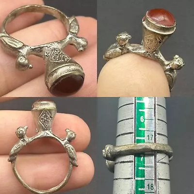 Rare Unique Old Medieval Jewelry Ring With Two Birds On Top With Agate Stone • $99.99