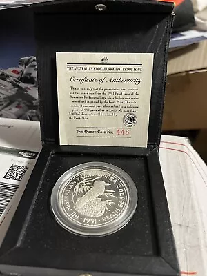 Australia: 1991 $2 2oz Silver Kookaburra Proof Cert No. 0448 • $145