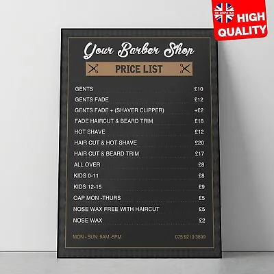 £13.99 • Buy Personalised Barber Hair Salon Haircut Price List Advertising Poster A4 A3 A2 A1