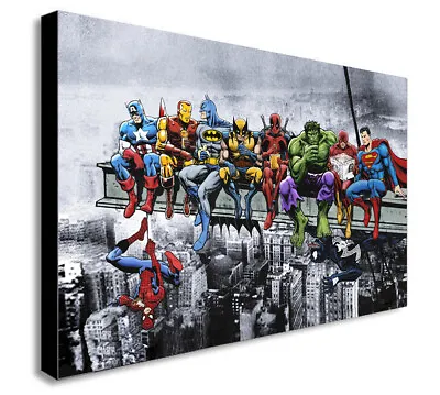 Superhero Lunch Atop Skyscraper Canvas Framed Wall Art -Various Sizes • £16.99