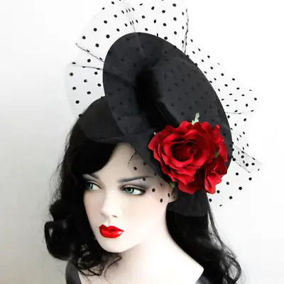 Veil Fascinators Top Hats Hair Clip Tea Party Bridal Wedding Rose Gothic Vintage • $13.97