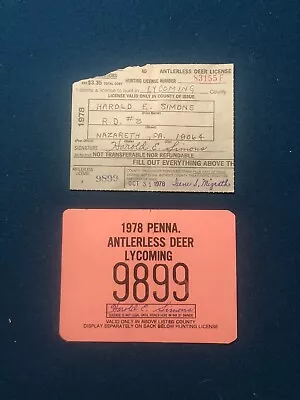 1978 Pennsylvania Antlerless Deer Hunting License Lycoming County Vintage Pa. • $20