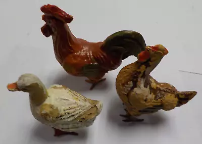 Vintage Putz Roosters & Duck Composite Body Metal Feet Italy Lot Of 3 • $15.99