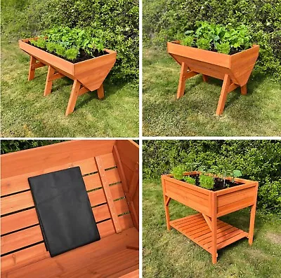 Wooden Vegetable Raised Planters Troughs Tall Garden Bed Veg Trough + Liners  • £16.99