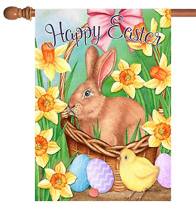 Toland Easter Basket Bunny 28x40 Colorful Spring Daffodil Rabbit House Flag • $15.98