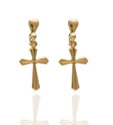 375 9ct Gold Diamond Cut Ankh Cross Earrings. • £49.99