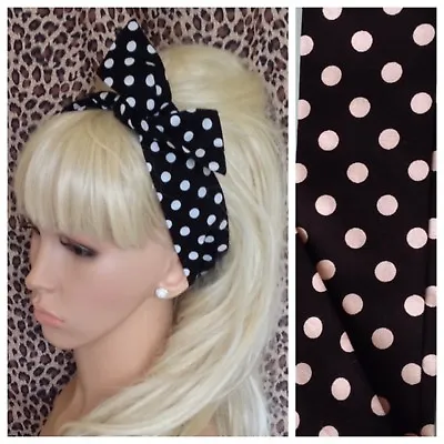 BLACK WHITE POLKA DOT COTTON BENDY WIRE HAIR SCARF WIRED BOW HEAD BAND 50s RETRO • £4.99