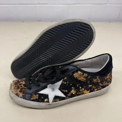 GOLDEN GOOSE Super-Star Sequins Leopard Sneaker Women's Size EU 37 (US 7) Black • $596.25