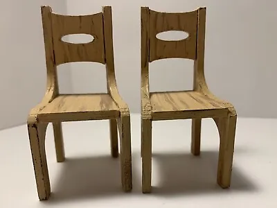 2 Pack 1:12 Scale Miniature Dining / Side Chairs Mid Century Modern Blonde • $34.99