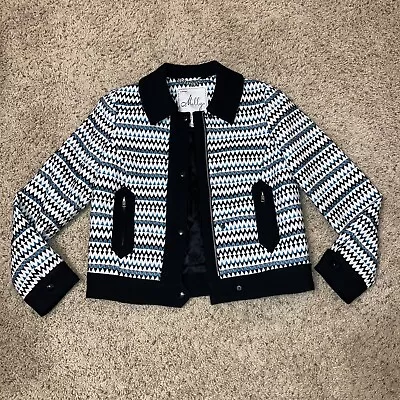 MILLY Of New York SWEATER Jacket BLACK/BLUE/WHITE - Sz 2 Made In USA  Nice! • $92
