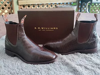 RM Williams Crocodile Print Mens Leather Boots 9.5H / 10.5US *RARE CUSTOM ORDER* • $1300