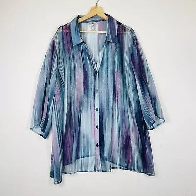 Maggie Barnes For Catherines Purple Blue Stripe Sheer 3/4 Sleeve Shirt Womens 3X • $16.99